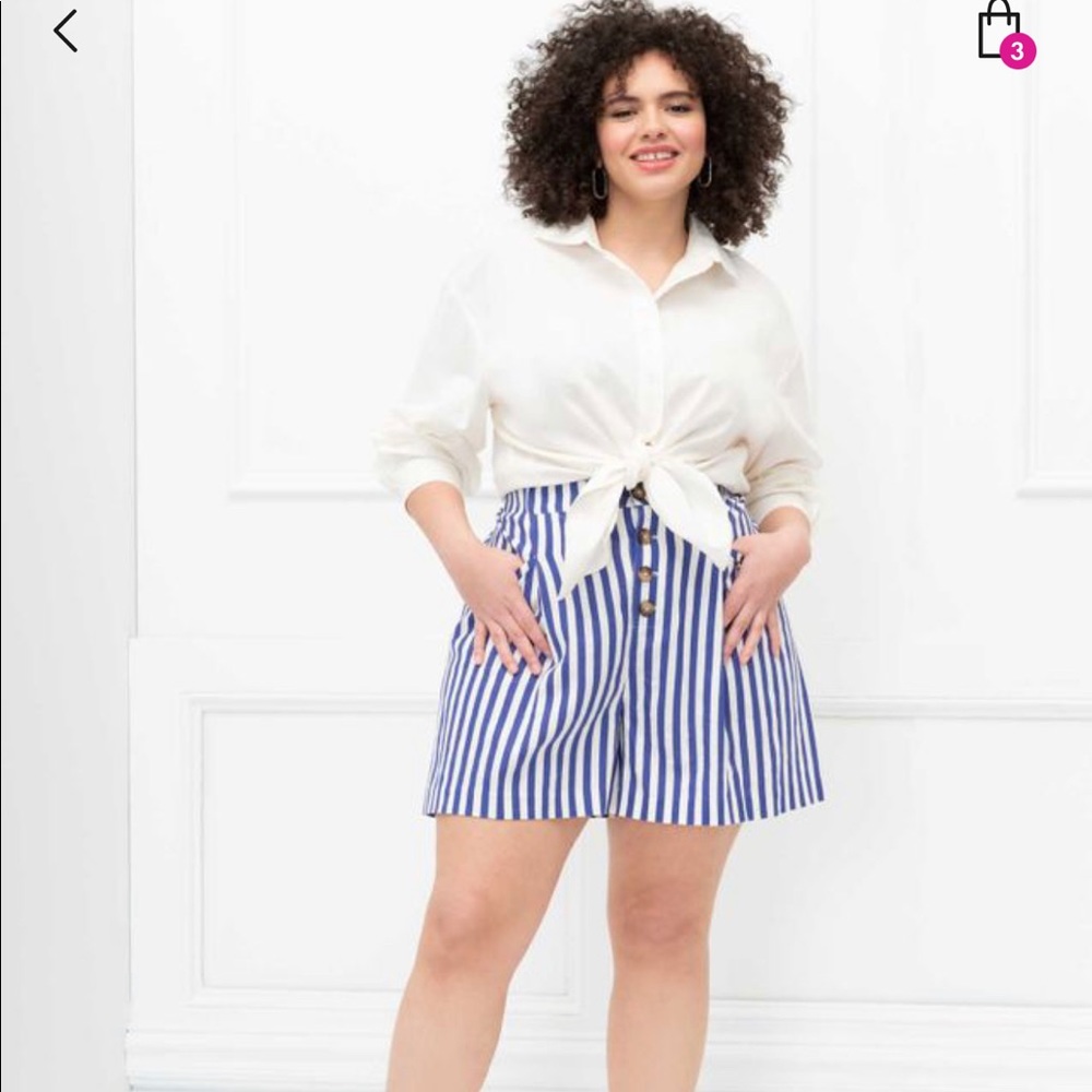 Blue And White Striped Linen Shorts